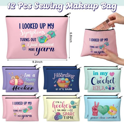 Reginary 12 Pcs Funny Crocheting Gifts for Crocheter Crochet Makeup Bags | Crochet Knitting Gifts, Crochet Accessories Cosmetic Bag, Travel Zipper Pouch, Christmas Friendship Birthday Gifts for Women - style: Crochet