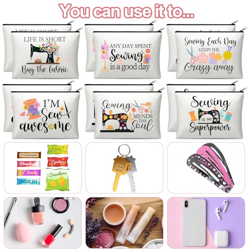 Reginary 12 Pcs Sewing Gifts for Quilters Sewing Makeup Bags | Quilt Cosmetic Travel Bags, Organizer Toiletry Zipper Pouches for Women Mother Grandma Wife, Friends Christmas Birthday Gifts - style: Sewing