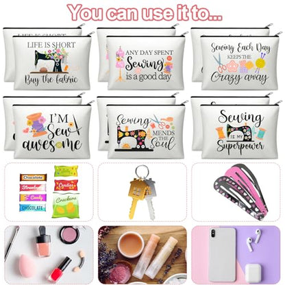 Reginary 12 Pcs Sewing Gifts for Quilters Sewing Makeup Bags | Quilt Cosmetic Travel Bags, Organizer Toiletry Zipper Pouches for Women Mother Grandma Wife, Friends Christmas Birthday Gifts - style: Sewing