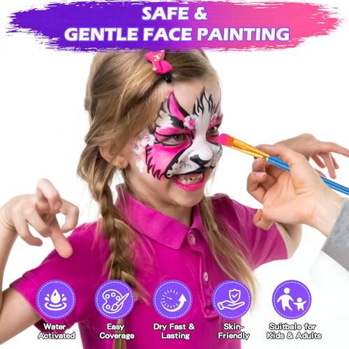 54 Color Face Painting Kit, Face Painting Supplies with Stencils, Gems, Brushes, Sponges, Water Activated Facepaint Makeup Kit for Halloween, Parties, Carnival,School Event