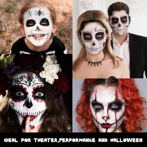 COVACURE Face Painting Kit, Black, Red & White Professional Water-based Halloween Makeup Kit with 3 Sponges & 3 Brushes for Halloween Clown Makeup, Cosplay, Costume, SFX Special Effect, Theme Parties