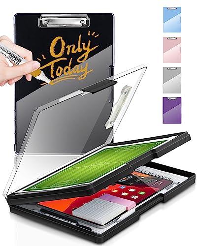 Clipboard with Storage, Nurse Dry Erase Clip Board, 8.5x11, Black | Dual Compartments, Clearview Dry Erase Panel, High Capacity Storage, Heavy Duty, Pen Holder, Side Opening, School/Office Use - color: Black