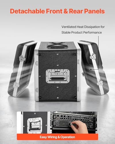 VEVOR 8U Rack Case, 14 in Depth, Server Rack Cabinet Shallow with ABS Construction, Recessed Twist Latches, Detachable Front & Back Cover, Easy Installation, for Amplifier, 11.4 in Internal Depth - size: 17.52 x16.73x20.87 in