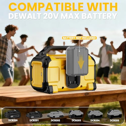 Cordless Bluetooth Speaker for DeWalt 20V Max Batteries, 80W Portable Jobsite Stereo Speaker with Dual Speakers and USB Port, Suitable for Camping, Home, Jobsite and Parties(No Battery/Charger)