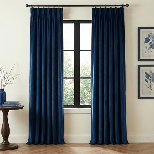 NICETOWN Pinch Pleated Navy Blue 84 Inch Velvet Blackout Curtains, Thick Thermal Insulated All Season Room Darkening Drapes with Hooks, Elegant Window Panels for Office Bedroom Living Room, 2 Panels - color: Navy Blue, size: 40"W x 84"L (Pack of 2)