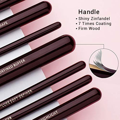Jessup Makeup Brushes Set Professional, 25PCS Premium Natural Powder Foundation Eyeshadow Blending Concealer Blusher Highlight Labeled Brushes, T280 - color: Zinfandel