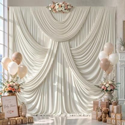 10ft x 12ft Beige Backdrop Curtains for Wedding Parties - color: Beige, size: W5' x H12'(2 panels)