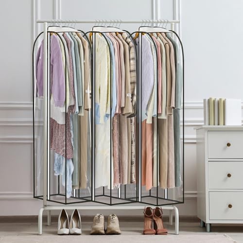 LANDNEOO 6 Pack Clear Garment Bags for Hanging Clothes with Zippers on Double Sides - 10'' Clothes Storage for Coat, Dress, and Fur in Closet - 60'' Long Suit Bags - size: 60 inch