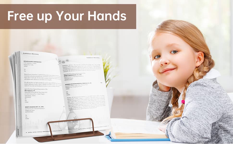 Honagu Book Stand Metal Desk Book Holder, Book Holders for Reading Hands Free, Adjustable Cookbook Documents Holder, Portable Bookstand for Music Books, Textbook, Recipe, Tablet, Ipad (Brown) - color: Brown