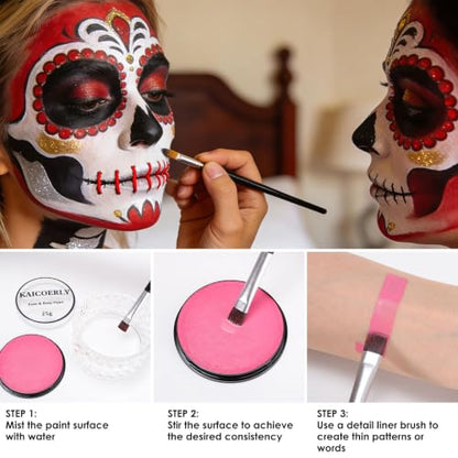 Water Based Cream Face Body Paint Palette, Halloween Makeup Paint (Pink) | Professional Water Activated Non-toxic Washable Face Paint for Adults Teens, Halloween Carnival Cosplay, SFX Theater Makeup - color: Pink