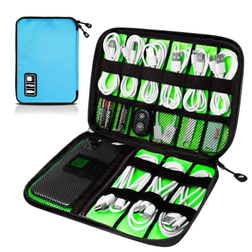 Cord Organizer Travel, Electronics Organizer Tech Pouch - Portable Cable Organizer Bag for Cords, Charger, Phone, SD Card, Power Bank for Travel & Daily Use -Blue - color: Blue