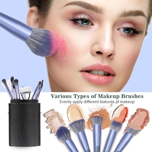 Makeup Brush Set, 17PCs Makeup Brushes with Foundation Eyebrow Blending Concealer Blush Eyeshadow Contour Lash Powder Brush, Make Up Brushes Kit with Organizer Travel Case (Medium, Blue) - color: Blue