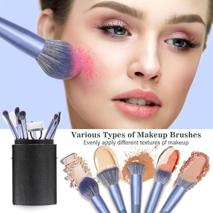 Makeup Brush Set, 17PCs Makeup Brushes with Foundation Eyebrow Blending Concealer Blush Eyeshadow Contour Lash Powder Brush, Make Up Brushes Kit with Organizer Travel Case (Medium, Blue) - color: Blue