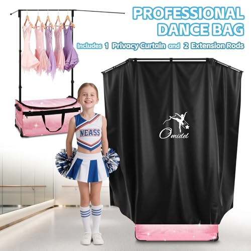 Dance Bag with Garment Rack and Curtain | 28" Sparkling Dance Competition Duffle Bag with Rack & Wheels | Upgraded Stable System | Ideal Rolling Dance Suitcase for Dancer Cheerleader Gymnast Traveler - color: 28" Sparkling Pink