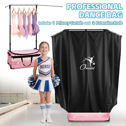 Dance Bag with Garment Rack and Curtain | 28" Sparkling Dance Competition Duffle Bag with Rack & Wheels | Upgraded Stable System | Ideal Rolling Dance Suitcase for Dancer Cheerleader Gymnast Traveler - color: 28" Sparkling Pink