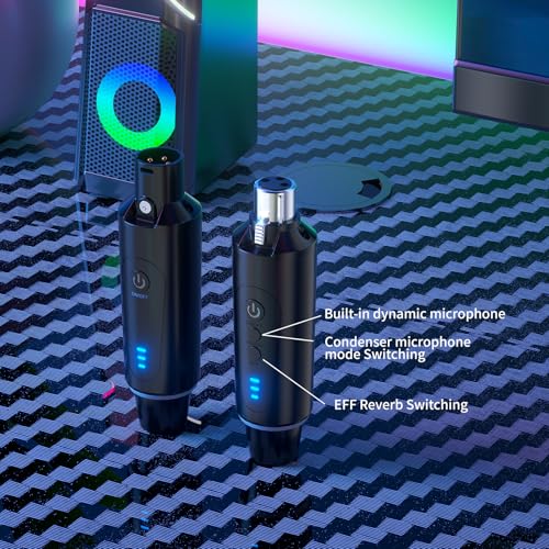 Wireless XLR Microphone Transmitter Receiver 2.4Ghz, XLR System Mic Adapter for Dynamic Microphone, Audio Mixer, Electric Guitar Bass, 48V Phantom Power for Condenser Mic, 160ft Range - size: 2.4G (1TX & 1RX)