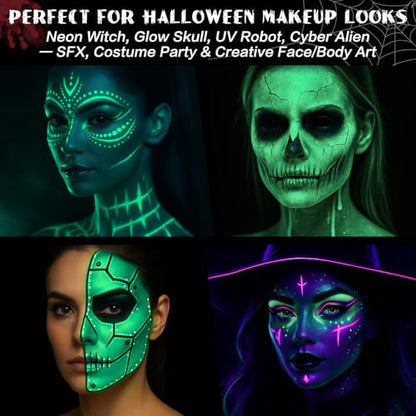 BOBISUKA Neon Green Face Paint Stick, Highly Pigmented Full Coverage Washable UV Glow Cream Face & Body Paint for Halloween Witch Skull Robot Alien Cosplay SFX, Sports Eye Black & Costume Party - color: Neon Green