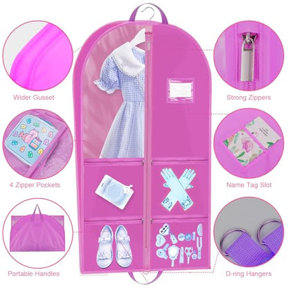 40" Girls Costume Garment Bag with Gusset, 4 Pockets Dance Costume Cover Bag, Waterproof Clothes Hanging Protector Cover, Foldable Travel Storage Cover Bag for Dance Theatre Beauty Pageants Sports