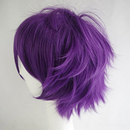 LABEAUTÉ Short Fresh Purple Anime Cosplay Wig Male Men Anime Layered Unisex Heat Resistant Hair Wig with Bangs for Party and Halloween for Gift + Free Cap - color: Fresh Purple