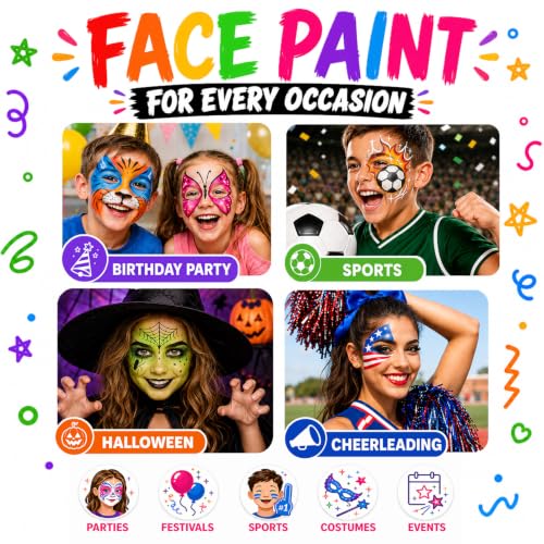 Jim&Gloria Face Paint Kit with Stencils, 12 Large Professional Face Painting Kit for Kids Party Makeup, Facepaint Washable Body Paint for Adults Skin Color Crayons, Girls Christmas Gifts, Crafts Toys