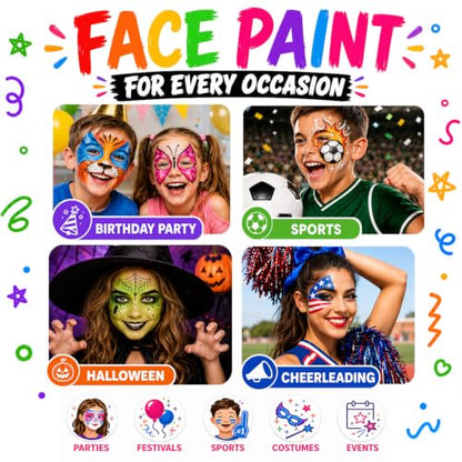 Jim&Gloria Face Paint Kit with Stencils, 12 Large Professional Face Painting Kit for Kids Party Makeup, Facepaint Washable Body Paint for Adults Skin Color Crayons, Girls Christmas Gifts, Crafts Toys