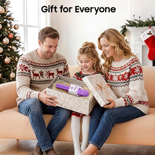 BONAOK Wireless Bluetooth Karaoke Microphone, 3-in-1 Portable Handheld Mic Speaker Machine for All Smartphones, for Girls Boys Kids Adults All Age Q37(Light Purple) | Bluetooth 5.0, Echo Mode,Built-in Speaker, SD Card, for iPhone iPad, Handheld,Home Karao
