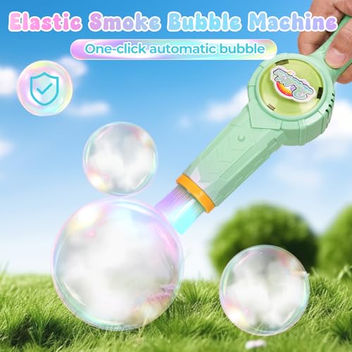 Smoke Bubble Machine, Elastic Bubble Fog Wand, Rechargeable Fog Bubble Machine with Lights & Sound, for Parties Outdoor Interactive Fun (Green) - color: Green