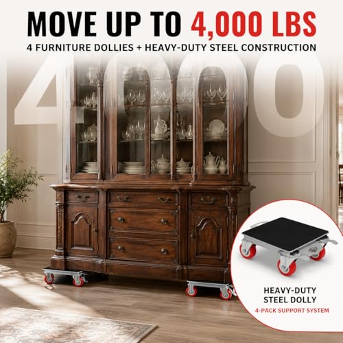 Heavy Duty Furniture Movers, 4000 lb Furniture Dolly Kit | Steel moving dolly kit with 6.9 in platforms and 360 degree rubber wheels for furniture and pool tables.