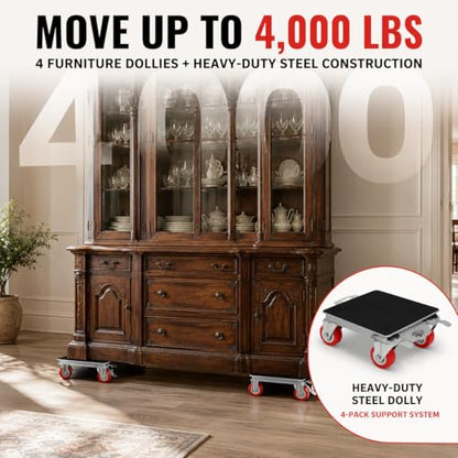 Heavy Duty Furniture Movers, 4000 lb Furniture Dolly Kit | Steel moving dolly kit with 6.9 in platforms and 360 degree rubber wheels for furniture and pool tables.