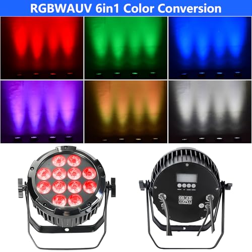 Waterproof Outdoor Lights,12 X18W IP65 RGBWAUV 6in1 LED Par Lights,DMX512 Sound Activated Control Wall Washer Outside Light for Stage Events Garden Landscape Parks Buldding