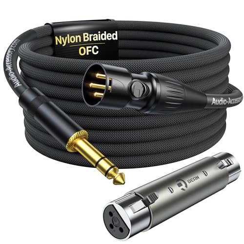 AA AUDIO ACCESSORY XLR Male to 1/4 Cable with XLR Female to Female Adapter Bundle, Rean Connectors from Neutrik, Kevlar-Reinforced Nylon Braided TRS Cable, Balanced Quarter Inch Cord, 6ft, OFC - size: 6ft, style: XLR Male to 1/4 & XLR Adapter