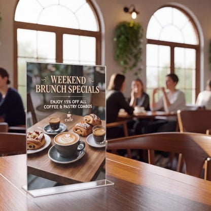 Motiskyy 4 Pcs 11 x 17" Clear Acrylic Sign Holder Vertical Table Tent Photo Frame Sign Menu Display Stand for Tabletops Reception Areas Restaurants Office Home - style: Vertical