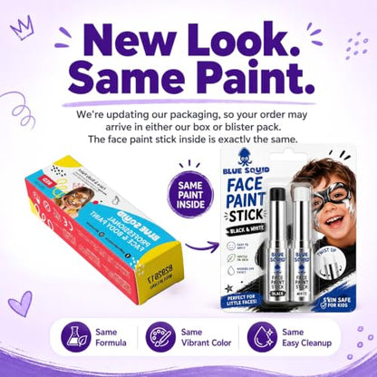 Blue Squid Black & White Face Paint Stick - Water based Body Paint for Adults & Kids - Vegan Hypoallergenic Twist-Up Non-Toxic Makeup Stick for Cosplay, & SFX (Black & White) - color: Black & White