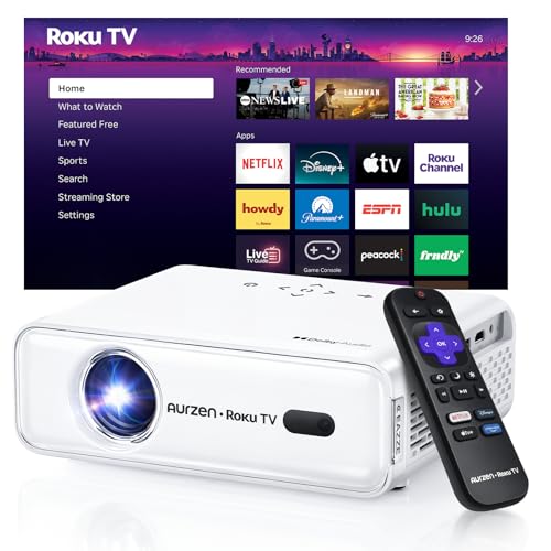 Aurzen Roku TV D1R Smart Portable Outdoor Projector with WiFi and Bluetooth - style: Roku TV
