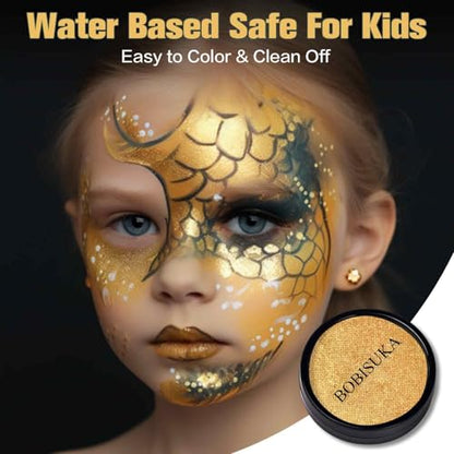 BOBISUKA Metallic Gold Face Body Paint, Water-Based Face Painting Kit & Body Paints, Facepaint for Adults Halloween Golden Masquerade Mask & Skull Special Effects Art Make-Up Costume Cosplay & Theater - color: Metallic Gold