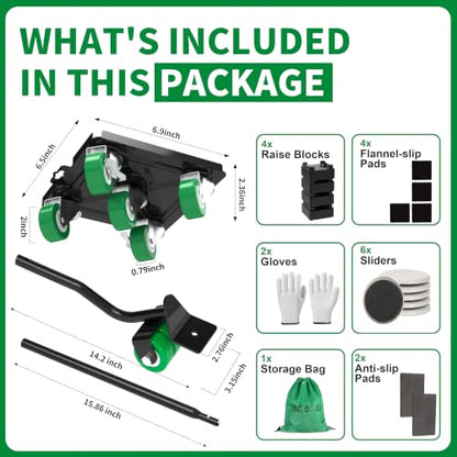 Heavy Duty Furniture Dolly 360 Rotate 5 Wheels 3400 Lbs Capacity 6.9x6.5 in | Upgraded Furniture Movers with Green Wheels, 6 Sliders, Alloy Steel Furniture Lifter Tool for Home & Office Uses - color: Green, size: 6.9x6.5 IN-6 Sliders