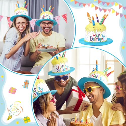 Cuffbow Happy Birthday Cake Hat for Adults Funny Birthday Hat with Candles Novelty Cake Hats for Party Headwear Unisex - color: Yellow and Blue