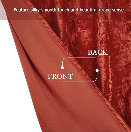 Chezmoi Collection Lux Brick Red Crushed Velvet Curtains 2 Panel Set - 84 inches Long Room Darkening Luxury Distressed Velvet Rod Pocket Window Drapes for Living Room Bedroom 50" W x 84" L - color: Brick Red