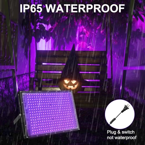 300W LED Black Lights for Glow Party, IP65 Waterproof UV Blacklight Floodlight 395nm Black Light Spotlight Purple Black Light Flood Light Fluorescent UV Light Lamp for Halloween Decor (4 Pack) - size: 300W
