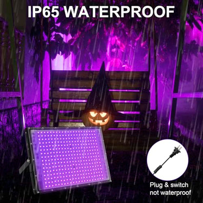 300W LED Black Lights for Glow Party, IP65 Waterproof UV Blacklight Floodlight 395nm Black Light Spotlight Purple Black Light Flood Light Fluorescent UV Light Lamp for Halloween Decor (4 Pack) - size: 300W