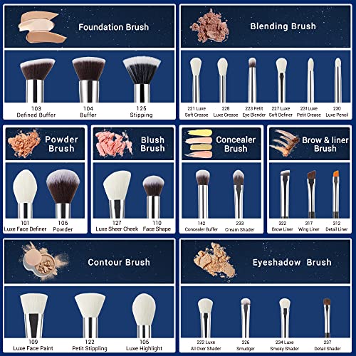 Jessup 25pcs Professional Makeup Brush Set Foundation Powder Concealer Eyeshadow Blending Blush Highlighter Natural-Synthetic Hair Brushes (Black/Silver) - color: Black/Silver