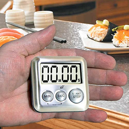 Elegant Digital Kitchen Timer Stainless Steel - Loud Alarm - Model Silver - color: Silver 6-pack