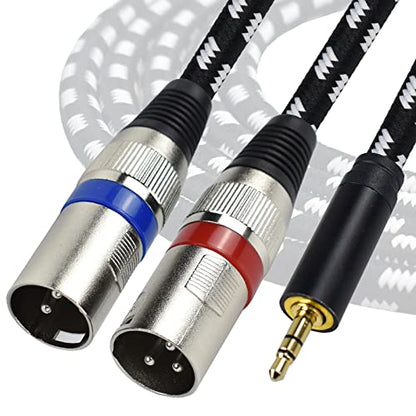 3.5 mm to Dual XLR Male Y Splitter Cable, 10 Feet Stereo 1/8 Mini TRS Headphone Jack to L/R Double XLR Male Aux Cord, Noise Free, Nylon Braided, for Studio Monitor Speaker and Phones