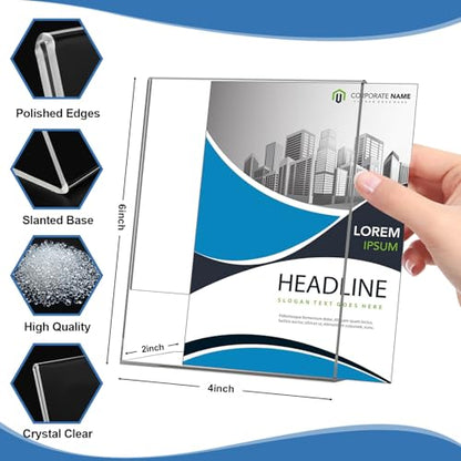 Acrylic Sign Holder 4x6 Inches, 16 Pack Clear Plastic Table Flyer Display Stand, L-Shape Vertical Menu Paper Holder Stand, Clear Picture Photo Flyer Display Stand for Restaurants, Store Fair,Office - size: 16 Pack-L Shape-4X6