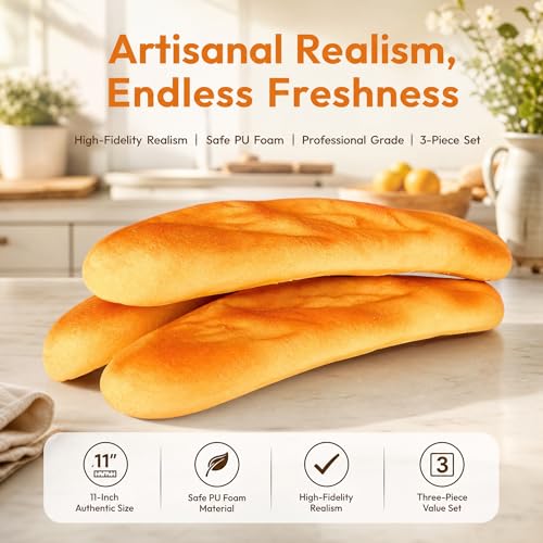 ULTNICE 3pcs Artificial French Long Bread Loaf Lifelike Fake Dessert Cake Food Pretend Play Food Playset Toys Photography Prop Kitchen Decoration, Medium