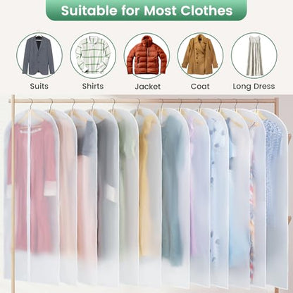 Carbrea 6 Pack Translucent Garment Bags for Hanging Clohes - 24" x 57" | Thick PEVA Materials, Smooth Zipper, with Zipper Protection, Breathable, Washable, Reusable, for Closet Storage, Travel Use - size: 57 inch
