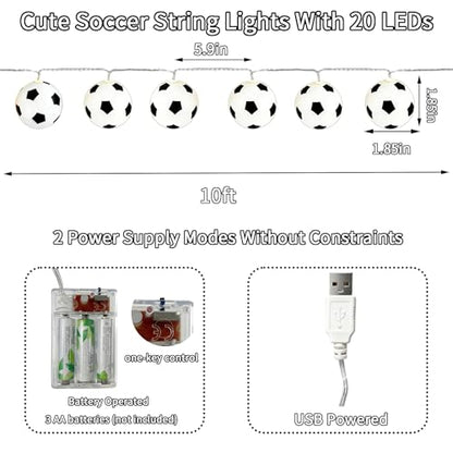 Soccer Ball String Lights,20 LED Soccer Fairy Lights for Sport Party Decor | 10FT 20 LED Soccer Ball String Lights Decor for Game Day Sports Party - style: Soccer Ball Lights