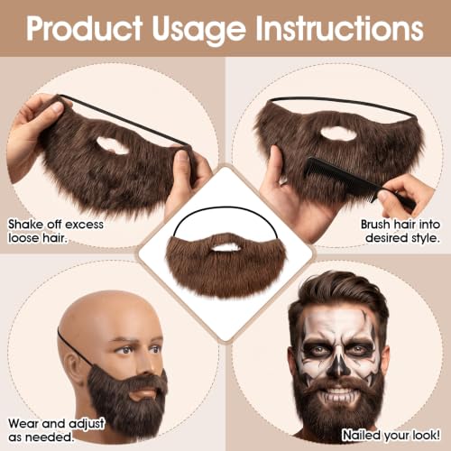 Sibba Beard Brown Men's Fake Beard Costume Facial Hair Mustache | Realistic Fake Beard, With Adjustable Elastic Rope, For Male Makeup Cosplay Party
