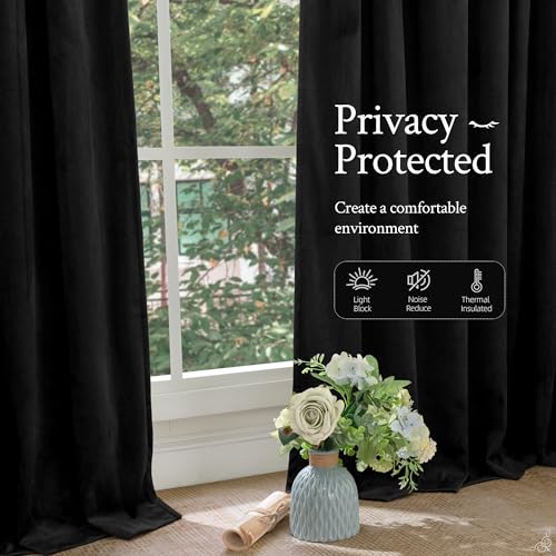 LAMIT Velvet Blackout Curtains for Bedroom 78 Inch Length, 2 Panels, Black | Halloween, Room Darkening, Thermal Insulated, Living Room Curtains, Privacy Window Drapes, Rod Pocket Back Tab, 52 x 78 Inch - color: Black, size: 52"W x 78"L (Pack of 2)