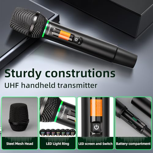 Depusheng R7 Wireless Microphone Set with Two Wireless Dynamic Handheld Microphones Receiving Range of 80 Meters Suitable for Karaoke Concert Stage